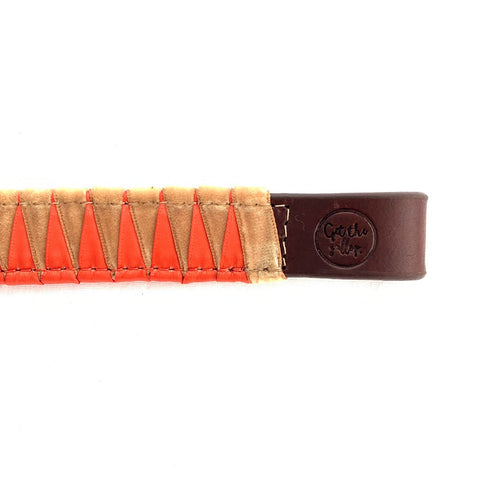 Sharktooth Horse Browband Veg. Tanned Leather - Orange/Beige Velvet